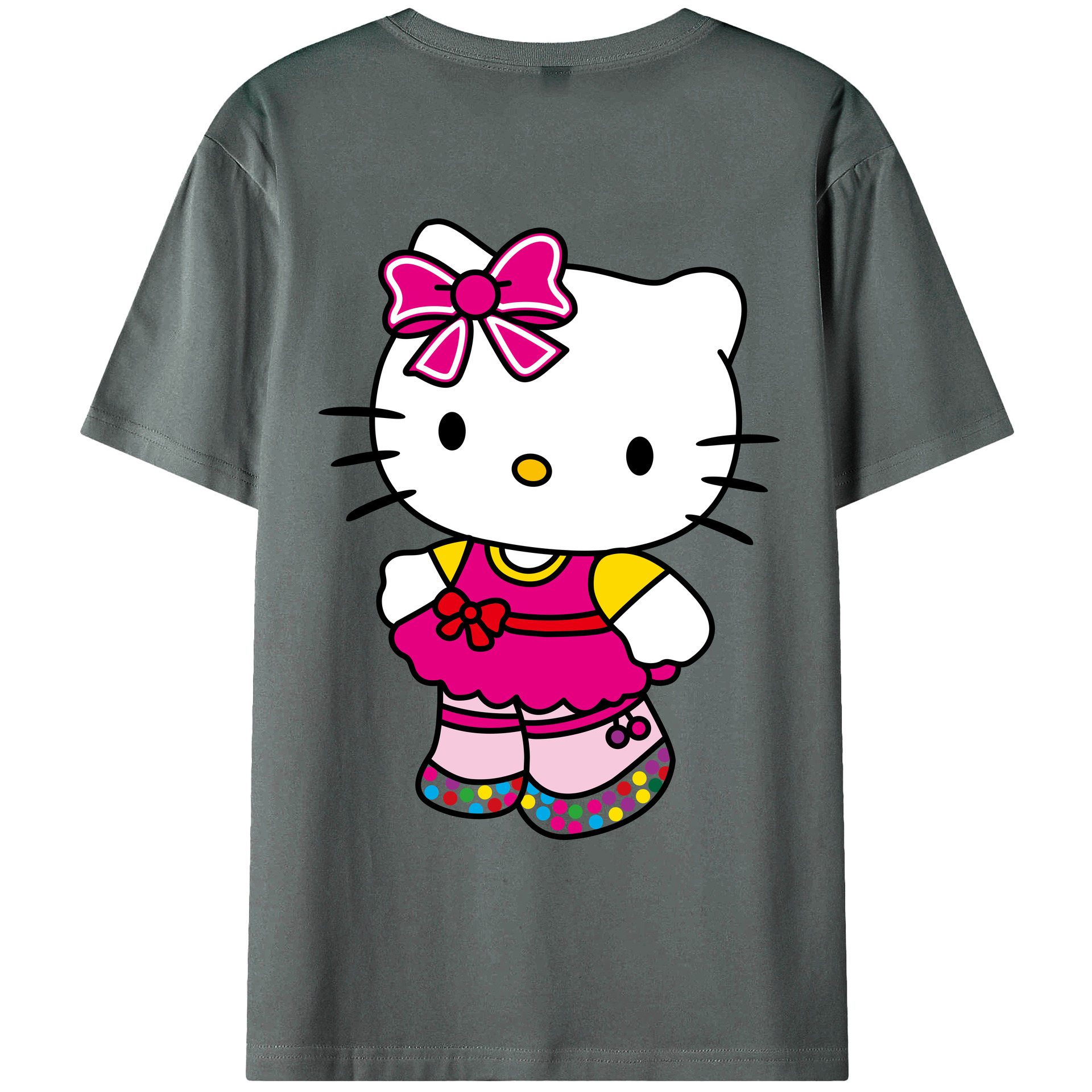 （画像用） Hello Kitty ハローキティ 綿100％ メンズ半袖Tシャツ（バックプリント） 通気性